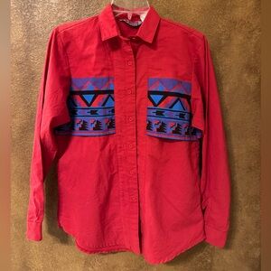 Vintage 80s -90s Cameo Rose Western Shirt Red Blue Purple Black Aztec Size S